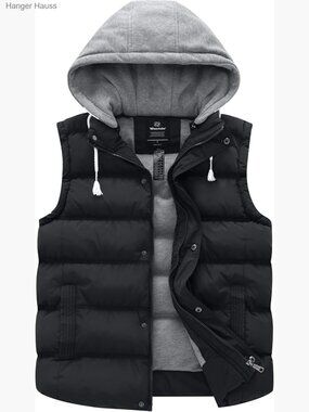Quilted Puffer Vest Thicken Warm Winter Coat Removable Hood